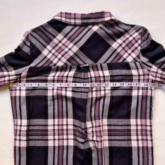 Zara Basic Botton Down Navy Pink White Plaid Flannel Shirt. Size: M - Picture 10 of 12
